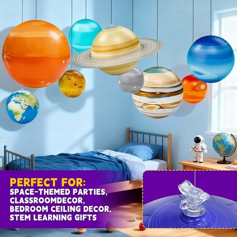 DULLBULL Inflatable Solar System Planets Science Toys with Pump & Hanging Strings – 9 Planets Solar System for Classroom Ceiling Decor, Birthday Party Decorations Astronomy Educational Gift for Kids in Saudi Arabia