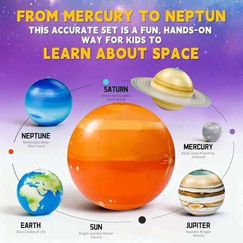 DULLBULL Inflatable Solar System Planets Science Toys with Pump & Hanging Strings – 9 Planets Solar System for Classroom Ceiling Decor, Birthday Party Decorations Astronomy Educational Gift for Kids in Saudi Arabia
