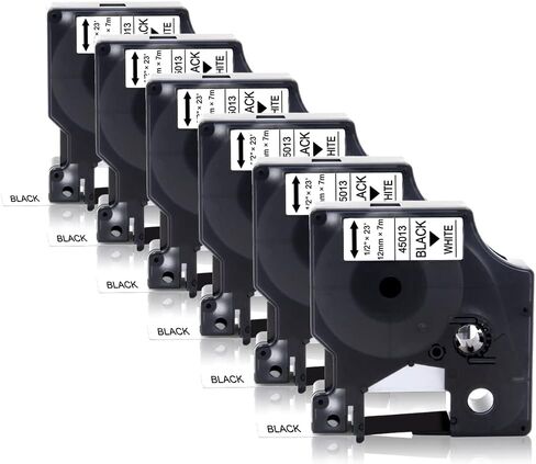 6 عبوات 45013 شريط متوافق مع Dymo 160 Label Maker Refill 1/2 بوصة أسود على أبيض D1 شريط ملصقات 45013 a45013 45013s S0720530 لـ LabelManager 280 160 420P 220P 210D 360D 450D، 23 قدمًا in Kuwait