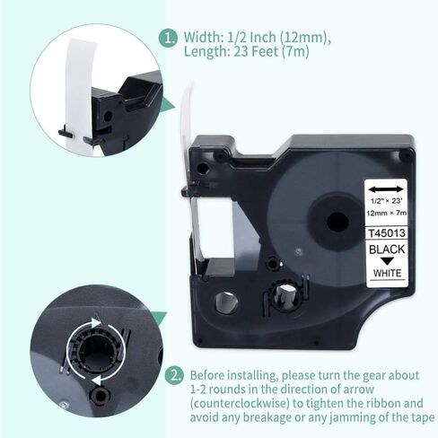 6 عبوات 45013 شريط متوافق مع Dymo 160 Label Maker Refill 1/2 بوصة أسود على أبيض D1 شريط ملصقات 45013 a45013 45013s S0720530 لـ LabelManager 280 160 420P 220P 210D 360D 450D، 23 قدمًا in Kuwait