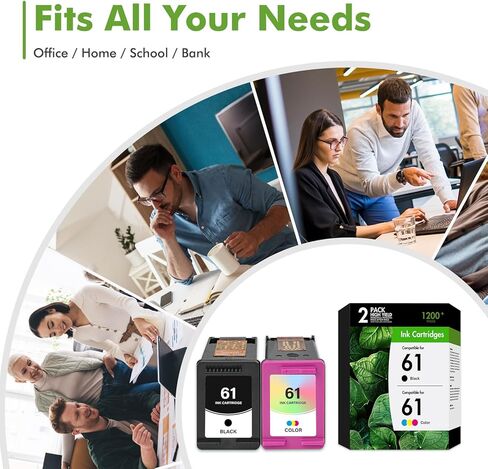 61 61XL خراطيش حبر لطابعات HP Envy 4500 بديلة لحبر HP61 61 حزمة كومبو باللون الأسود واللون لـ Envy 4500 5530 Officejet 4630 4635 Envy 4502 4501 Deskjet 1000 1010 أسود/ثلاثي الألوان، عبوتان in Kuwait