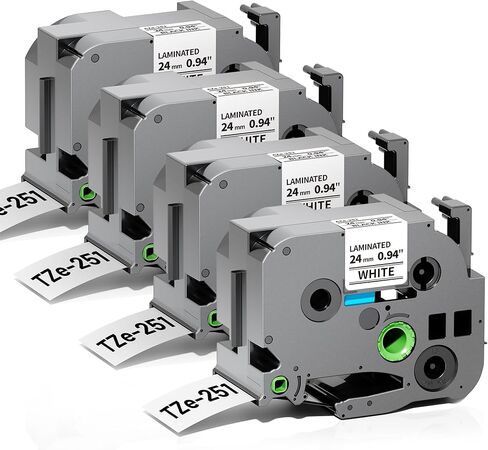 TZe-251 24mm Tape Compatible with Brother P Touch 0.94" (1") TZe251 Laminated White Tz Label Maker Tape Refill for PTD610 D600 P710bt P750w, 4-Pack in Saudi Arabia