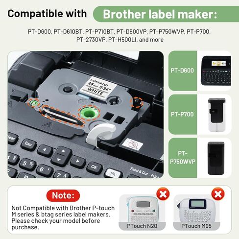 TZe-251 24mm Tape Compatible with Brother P Touch 0.94" (1") TZe251 Laminated White Tz Label Maker Tape Refill for PTD610 D600 P710bt P750w, 4-Pack in Saudi Arabia