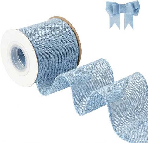Light Blue Burlap Wired Ribbon, Solid Ribbon with Wire Edge for Mother's Day Bow, Wreath, Outdoor Decoration, Gift Wrapping, 3 Inch x 5 Yards/Roll. in Saudi Arabia