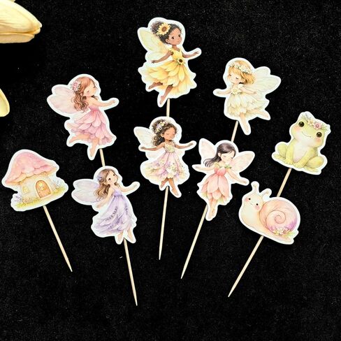 ALISSAR 36 Pack Fairy Cupcake Toppers, Pre-Assembled Double Sided Fairy Birthday Party Decorations for Girls, Fairy First Birthday Cake Decorations for Cupcakes, Dessert Table, Treats in Kuwait