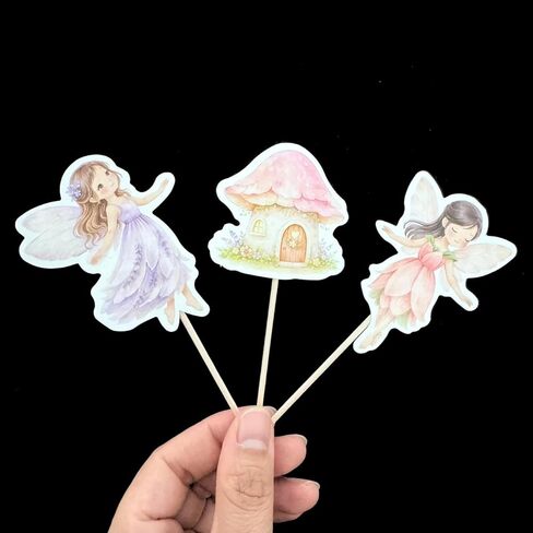 ALISSAR 36 Pack Fairy Cupcake Toppers, Pre-Assembled Double Sided Fairy Birthday Party Decorations for Girls, Fairy First Birthday Cake Decorations for Cupcakes, Dessert Table, Treats in Kuwait