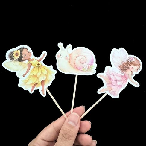 ALISSAR 36 Pack Fairy Cupcake Toppers, Pre-Assembled Double Sided Fairy Birthday Party Decorations for Girls, Fairy First Birthday Cake Decorations for Cupcakes, Dessert Table, Treats in Kuwait