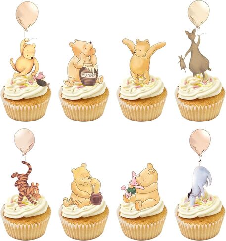 48 Pcs Classic Winnie Cupcake Toppers Cake Topper Cute Baby Shower Decorations Adorable For Bee Themed Party Decor Welcome Baby First Birthday Supplies in Saudi Arabia