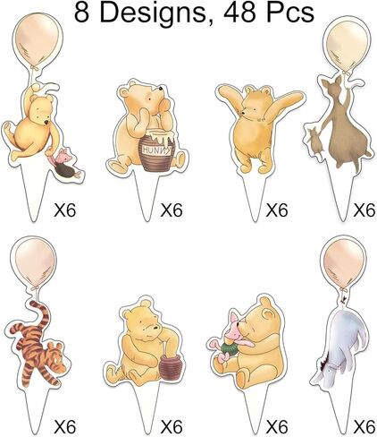 48 Pcs Classic Winnie Cupcake Toppers Cake Topper Cute Baby Shower Decorations Adorable For Bee Themed Party Decor Welcome Baby First Birthday Supplies in Saudi Arabia