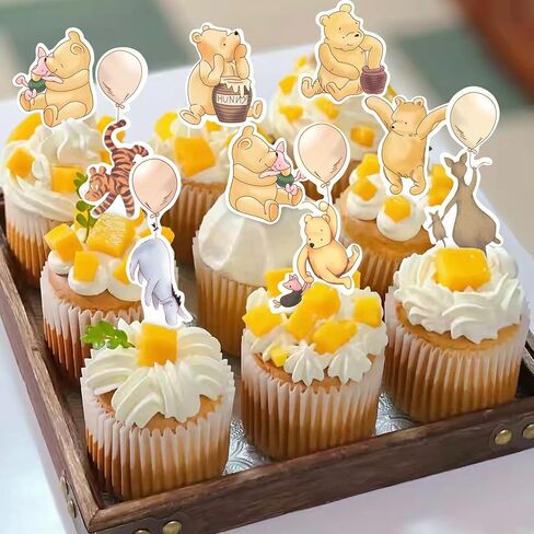 48 Pcs Classic Winnie Cupcake Toppers Cake Topper Cute Baby Shower Decorations Adorable For Bee Themed Party Decor Welcome Baby First Birthday Supplies in Saudi Arabia