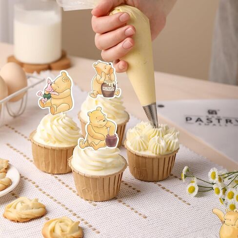 48 Pcs Classic Winnie Cupcake Toppers Cake Topper Cute Baby Shower Decorations Adorable For Bee Themed Party Decor Welcome Baby First Birthday Supplies in Saudi Arabia