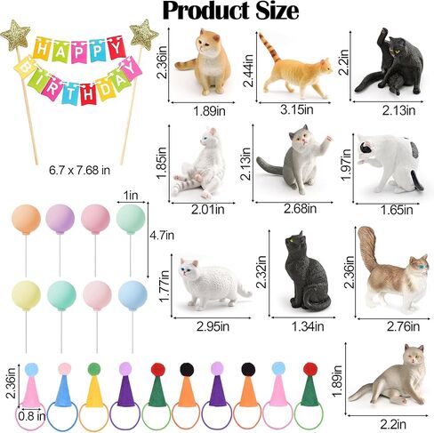 31PCS Realistic Cat Cake Toppers Set, 10 Hand-Painted Miniature Cat Figurines with Birthday Banner, Balloons, Party Hats, Perfect for Cat Themed Birthday Party, Baby Shower, Home Decor for Cat Lovers in Saudi Arabia