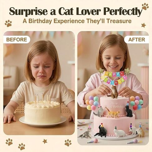 31PCS Realistic Cat Cake Toppers Set, 10 Hand-Painted Miniature Cat Figurines with Birthday Banner, Balloons, Party Hats, Perfect for Cat Themed Birthday Party, Baby Shower, Home Decor for Cat Lovers in Saudi Arabia