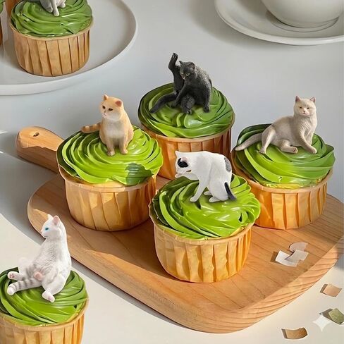 31PCS Realistic Cat Cake Toppers Set, 10 Hand-Painted Miniature Cat Figurines with Birthday Banner, Balloons, Party Hats, Perfect for Cat Themed Birthday Party, Baby Shower, Home Decor for Cat Lovers in Saudi Arabia