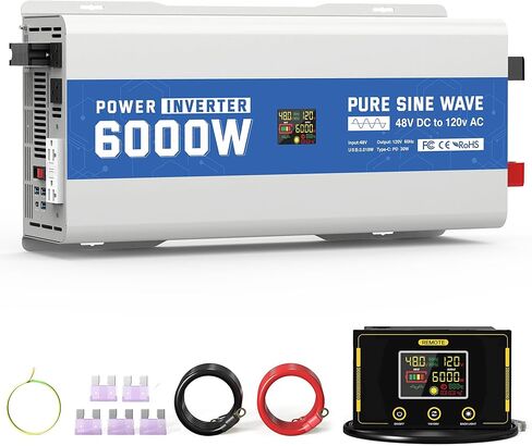 2000W Pure Sine Wave Power Inverter 12V DC to 120V AC Converter 4000 Watt Peak Power Multi-Display Screen with 2 GFCI Outlet 30W USB and 18W Type-C for Car RV Truck Boat Off-Grid, Gray Blue in Saudi Arabia