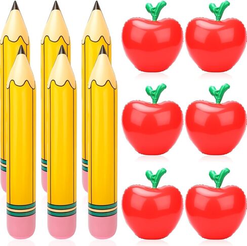 SAYAYA 12 Pcs Large Inflatable Pencil Balloons Set Jumbo Inflatable Crayons Red Apple-Shaped Balloons Back to School Hanging Decor for Classroom Garden Room Birthday Party Decorations in Saudi Arabia