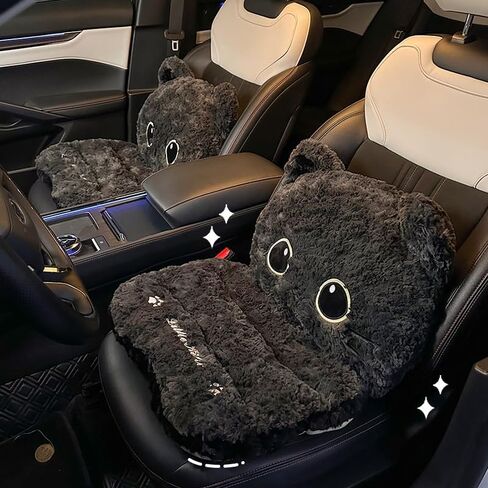Plush Black Cat Car Seat Cushion and Backrest Combo - Comfy Universal Auto Interior Accessory for Driving Comfort in Kuwait