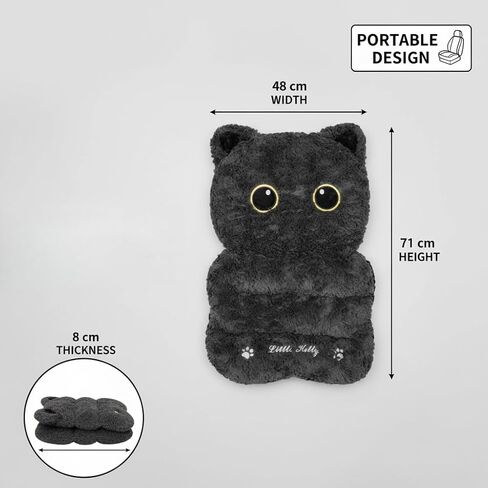 Plush Black Cat Car Seat Cushion and Backrest Combo - Comfy Universal Auto Interior Accessory for Driving Comfort in Kuwait