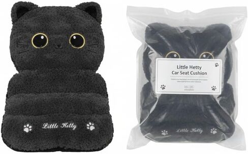 Plush Black Cat Car Seat Cushion and Backrest Combo - Comfy Universal Auto Interior Accessory for Driving Comfort in Kuwait