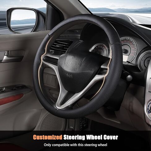Aimato Customized Steering Wheel Cover for Honda Civic 2006-2011 (3 Spoke 8th), Thin,Anti-Slip,Scratch-Resistant Exclusive Car Accessory for Honda, Nappa Black in Kuwait