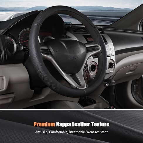 Aimato Customized Steering Wheel Cover for Honda Civic 2006-2011 (3 Spoke 8th), Thin,Anti-Slip,Scratch-Resistant Exclusive Car Accessory for Honda, Nappa Black in Kuwait