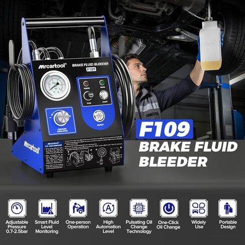 F109 مجموعة نزف الفرامل الأوتوماتيكية 0.7 ~ 2.5 بار آلة نزف سائل الفرامل الكهربائية مع 9 محول أسطوانة رئيسية، تدفق 1.6 لتر/دقيقة أداة استخراج سائل ملء الفراغ بدون هواء لتويوتا BMW هوندا فورد in Kuwait