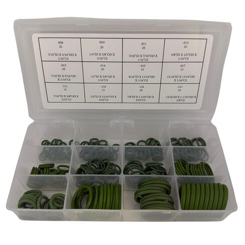 مجموعة حلقات تكييف الهواء للسيارات من Stone River Products، تشكيلة 200 قطعة HNBR 70A، 12 مقاس AS568، أختام النتريل عالية التشبع باللون الأخضر لأنظمة التبريد R-134a in Kuwait