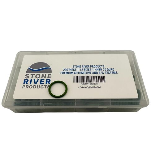مجموعة حلقات تكييف الهواء للسيارات من Stone River Products، تشكيلة 200 قطعة HNBR 70A، 12 مقاس AS568، أختام النتريل عالية التشبع باللون الأخضر لأنظمة التبريد R-134a in Kuwait