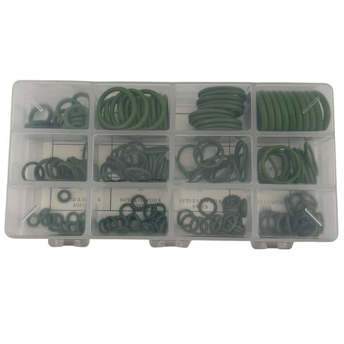 مجموعة حلقات تكييف الهواء للسيارات من Stone River Products، تشكيلة 200 قطعة HNBR 70A، 12 مقاس AS568، أختام النتريل عالية التشبع باللون الأخضر لأنظمة التبريد R-134a in Kuwait