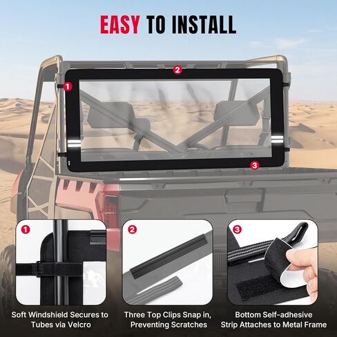 Oumurs UTV الزجاج الأمامي الخلفي الناعم، النافذة الخلفية الناعمة PVC المتوافقة مع Polaris Ranger 1000 XP Crew & Ranger 900/XP/Crew، مقاوم للغبار في جميع الأحوال الجوية، حماية ضد الماء 2013-2025 in Kuwait