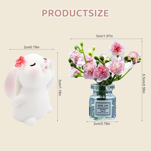 8PCS Cute Mini Bunny and Peach Blossom in Flower Vase, Car Dashboard Decorations Rearview Mirror Ornaments Funny Car Interior Accessories Gifts in Saudi Arabia