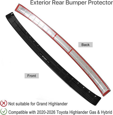 مناسب لـ 2020-2026 Toyota Highlander Bumper Topper، غطاء واقي ممتص الصدمات الخلفي وغطاء حماية عتبة الباب الخارجي لسيارة Highlander Hybrid 2021 2022 2023 2024 2025، أسود in Kuwait