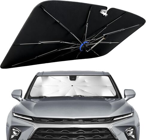 مظلة شمسية للزجاج الأمامي لسيارة Hyundai Santa Fe 2019-2026 مع عمود دوار 360 درجة، مظلة شمسية مناسبة حسب الطلب لحجب الأشعة فوق البنفسجية، حماية داخلية من الحرارة، سهولة التخزين in Kuwait