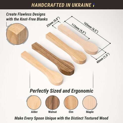 BeaverCraft Wood Carving Spoon Blanks Kit BB3 - Wooden Blank for Spoon Carving - Whittling Wood - Soft Blocks Set for Hobby - Unfinished Wooden Blanks 4 pcs Alder, Walnut, Elm, Maple in Saudi Arabia