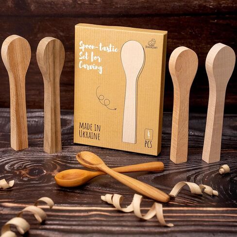 BeaverCraft Wood Carving Spoon Blanks Kit BB3 - Wooden Blank for Spoon Carving - Whittling Wood - Soft Blocks Set for Hobby - Unfinished Wooden Blanks 4 pcs Alder, Walnut, Elm, Maple in Saudi Arabia