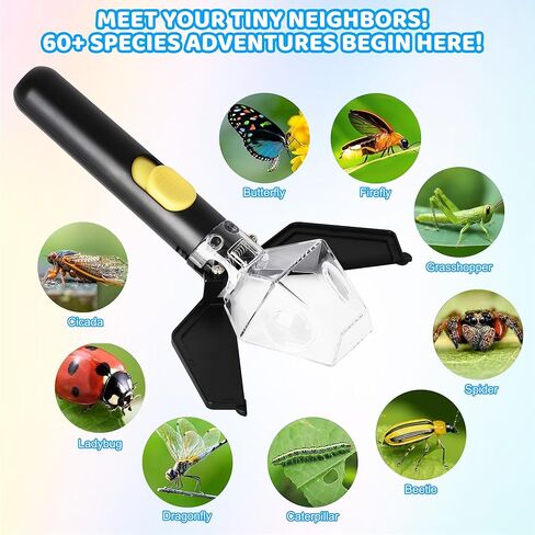 EVADA Handheld Bug Catcher for Kids, Insect Trap Kit with 6X Magnifier Glass - STEM Educational Exploration Grabber Tool for Indoor and Outdoor, Birthday Gifts Toys for Adults, Boys and Girls, Black in Saudi Arabia