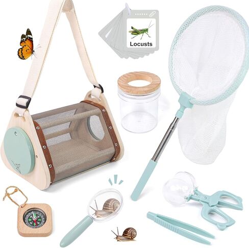 Bug Catcher for Kids Explorer Kit with Insect Observation Cage,Butterfly Net,Magnifying Glass,Compass,Kids Adventure Kit for Backyard & Camping,Outdoor Educational Toy Gift for Girls Boys in Saudi Arabia