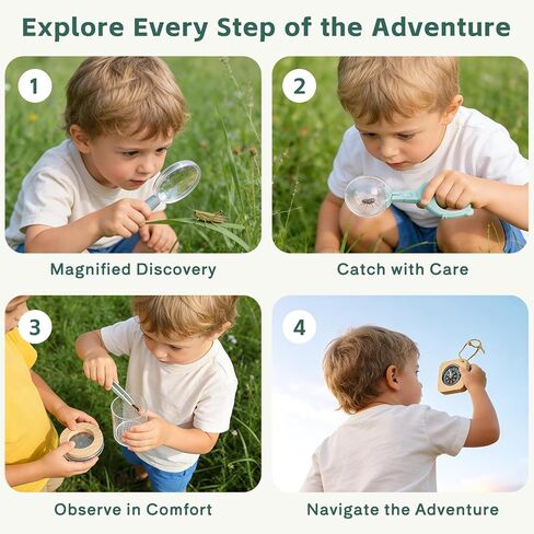 Bug Catcher for Kids Explorer Kit with Insect Observation Cage,Butterfly Net,Magnifying Glass,Compass,Kids Adventure Kit for Backyard & Camping,Outdoor Educational Toy Gift for Girls Boys in Saudi Arabia