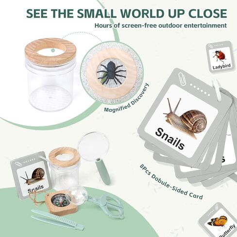 Bug Catcher for Kids Explorer Kit with Insect Observation Cage,Butterfly Net,Magnifying Glass,Compass,Kids Adventure Kit for Backyard & Camping,Outdoor Educational Toy Gift for Girls Boys in Saudi Arabia