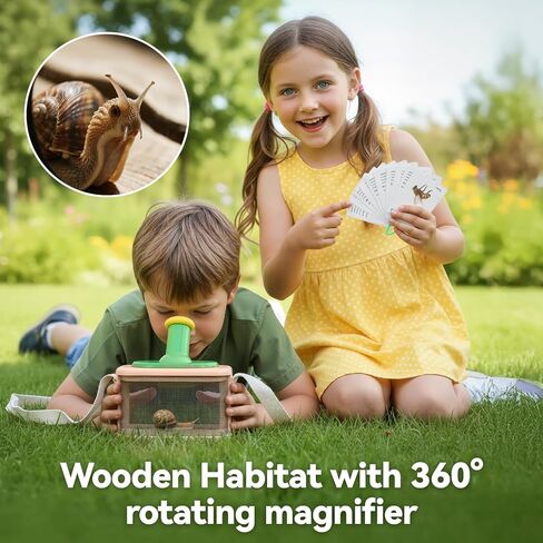 Wooden Bug Catcher for Kids, 360° Rotating Magnifier, Insect Explorer kit, with Bug Habitat, Butterfly Net, Bug Tongs, 10 Insect Cards, Montessori STEM Nature Toy for Outdoor in Saudi Arabia