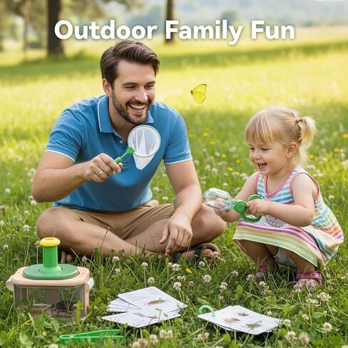 Wooden Bug Catcher for Kids, 360° Rotating Magnifier, Insect Explorer kit, with Bug Habitat, Butterfly Net, Bug Tongs, 10 Insect Cards, Montessori STEM Nature Toy for Outdoor in Saudi Arabia