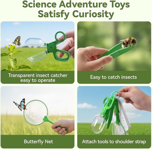 Wooden Bug Catcher for Kids, 360° Rotating Magnifier, Insect Explorer kit, with Bug Habitat, Butterfly Net, Bug Tongs, 10 Insect Cards, Montessori STEM Nature Toy for Outdoor in Saudi Arabia