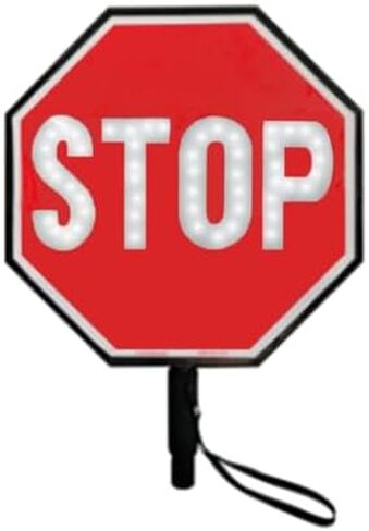 18" 2-Sided Handheld "STOP - STOP" Paddle Sign with Reflective Aluminum, Rechargeable LED Light, Ideal for Traffic Control, Safety Signage, Emergency Use in Saudi Arabia