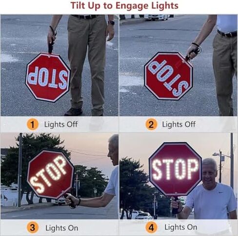18" 2-Sided Handheld "STOP - STOP" Paddle Sign with Reflective Aluminum, Rechargeable LED Light, Ideal for Traffic Control, Safety Signage, Emergency Use in Saudi Arabia