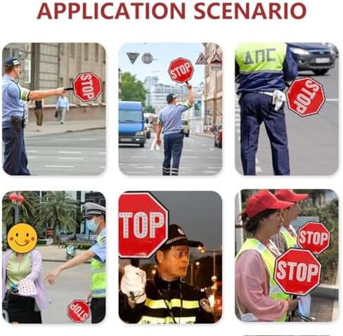 18" 2-Sided Handheld "STOP - STOP" Paddle Sign with Reflective Aluminum, Rechargeable LED Light, Ideal for Traffic Control, Safety Signage, Emergency Use in Saudi Arabia