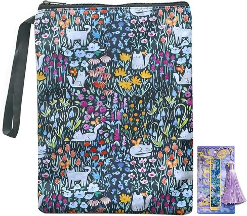Book Sleeve with Bookmark, Books Protector Pouch Bag Waterproof, Cat Flower Bookish Cover with Zipper, Gift for Reader Friend Students Sisters Women Birthday Gifts in Saudi Arabia