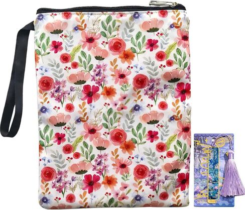 Book Sleeve with Bookmark, Books Protector Pouch Bag Waterproof, Cat Flower Bookish Cover with Zipper, Gift for Reader Friend Students Sisters Women Birthday Gifts in Saudi Arabia