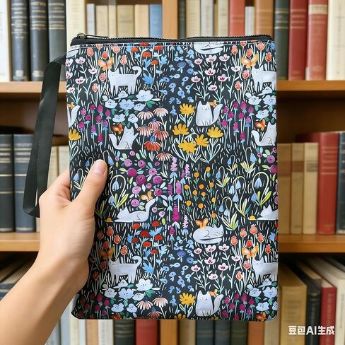Book Sleeve with Bookmark, Books Protector Pouch Bag Waterproof, Cat Flower Bookish Cover with Zipper, Gift for Reader Friend Students Sisters Women Birthday Gifts in Saudi Arabia