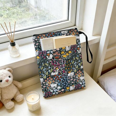 Book Sleeve with Bookmark, Books Protector Pouch Bag Waterproof, Cat Flower Bookish Cover with Zipper, Gift for Reader Friend Students Sisters Women Birthday Gifts in Saudi Arabia