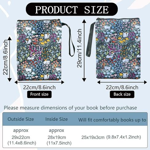 Book Sleeve with Bookmark, Books Protector Pouch Bag Waterproof, Cat Flower Bookish Cover with Zipper, Gift for Reader Friend Students Sisters Women Birthday Gifts in Saudi Arabia